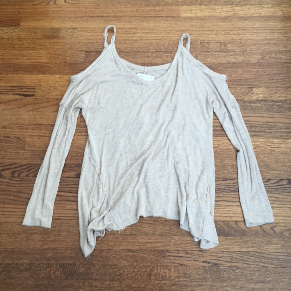 Tan, Cold Shoulder Top